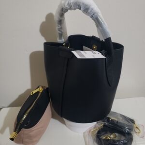 Black Bucket Tote with Light Pink Removable Pouch